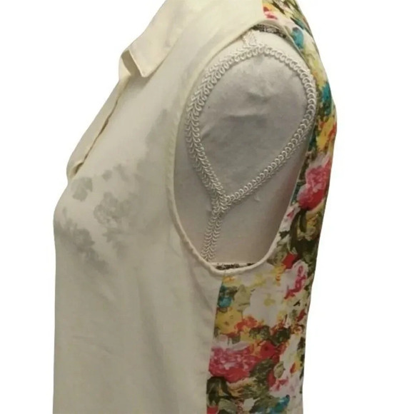 SAN SOUCI WOMEN'S Cream SLEEVELESS Hi-Lo Button Down BLOUSE SIZE LARGE TWO TONE - Picture 3 of 6